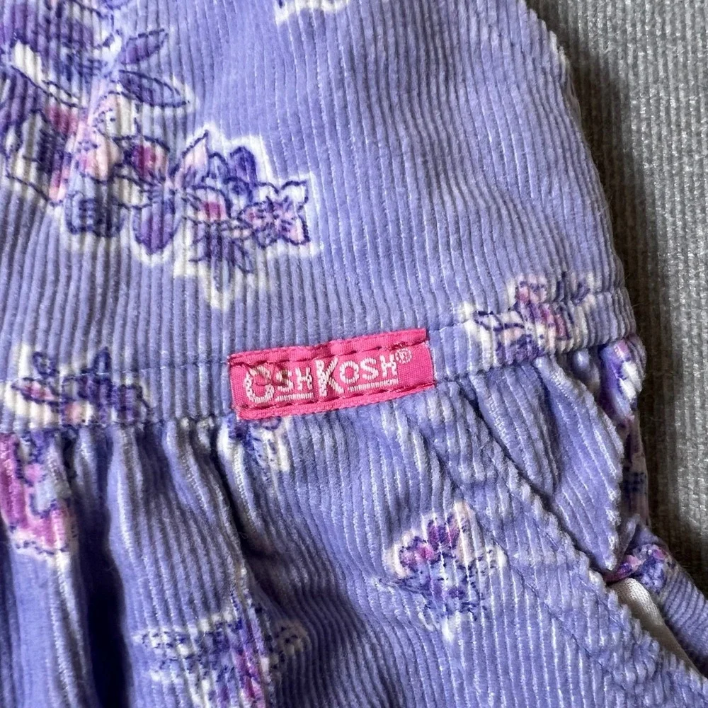 Vintage OshKosh Bgosh Girls Lavender Floral Corduroy Overalls Made in USA 24M